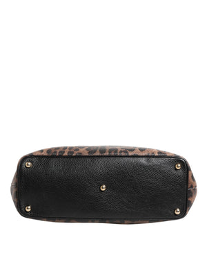 Brown Leopard GLAM Leather Logo Plaque Tote Bag