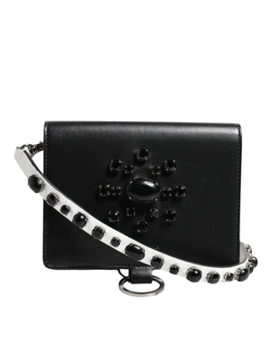 Black Leather Crystal Embellished Card Holder Wallet