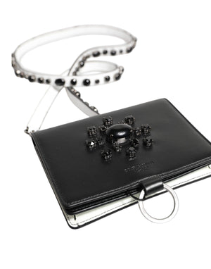 Black Leather Crystal Embellished Card Holder Wallet