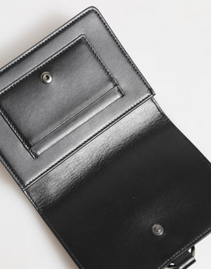 Black Leather Crystal Embellished Card Holder Wallet