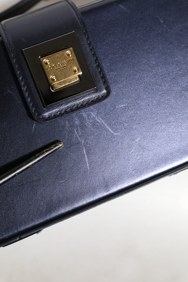 Blue DG BOX Lambskin Leather Crossbody Strap Bag