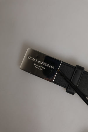 Black Leather Classic Metal Logo Buckle Belt