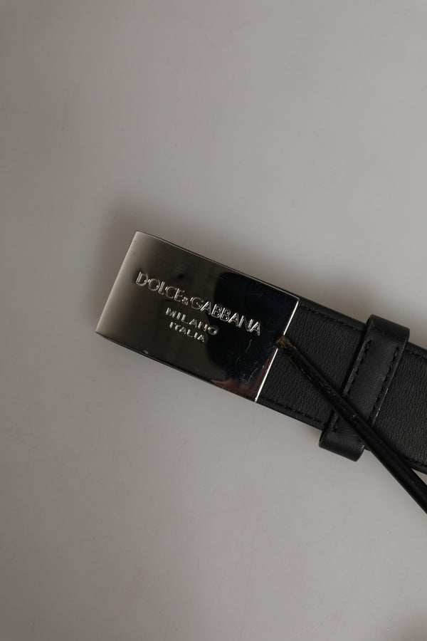 Black Leather Classic Metal Logo Buckle Belt