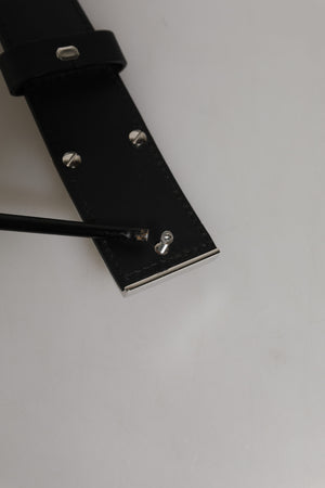 Black Leather Classic Metal Logo Buckle Belt