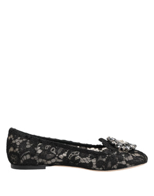 Black Taormina Lace Crystals Flats Shoes