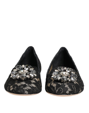 Black Taormina Lace Crystals Flats Shoes