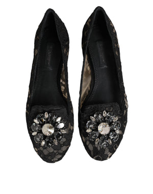Black Taormina Lace Crystals Flats Shoes