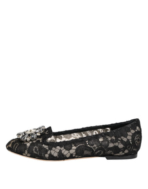 Black Taormina Lace Crystals Flats Shoes