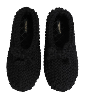 Black Wool Knit Slip On Ballerina Flats Shoes
