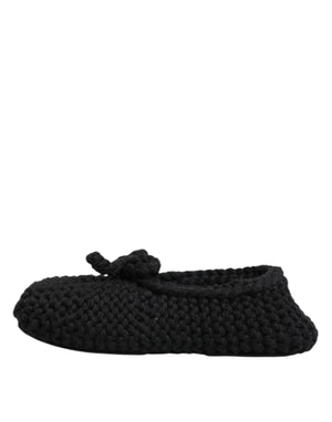 Black Wool Knit Slip On Ballerina Flats Shoes
