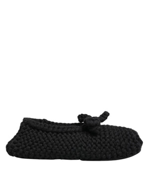 Black Wool Knit Slip On Ballerina Flats Shoes