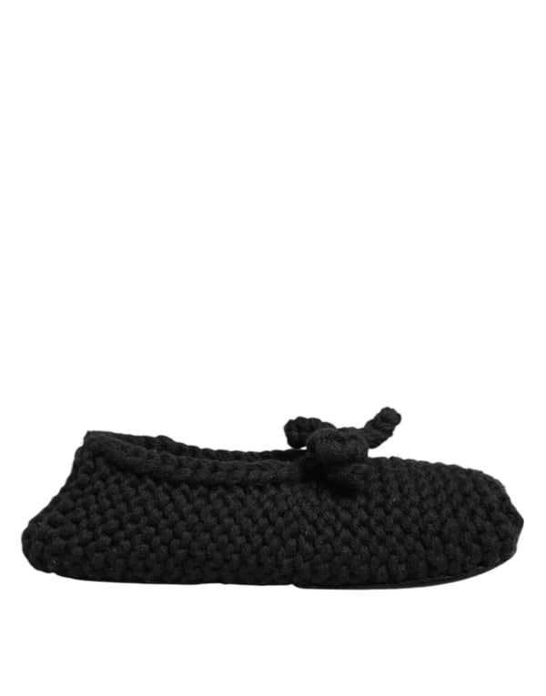 Black Wool Knit Slip On Ballerina Flats Shoes