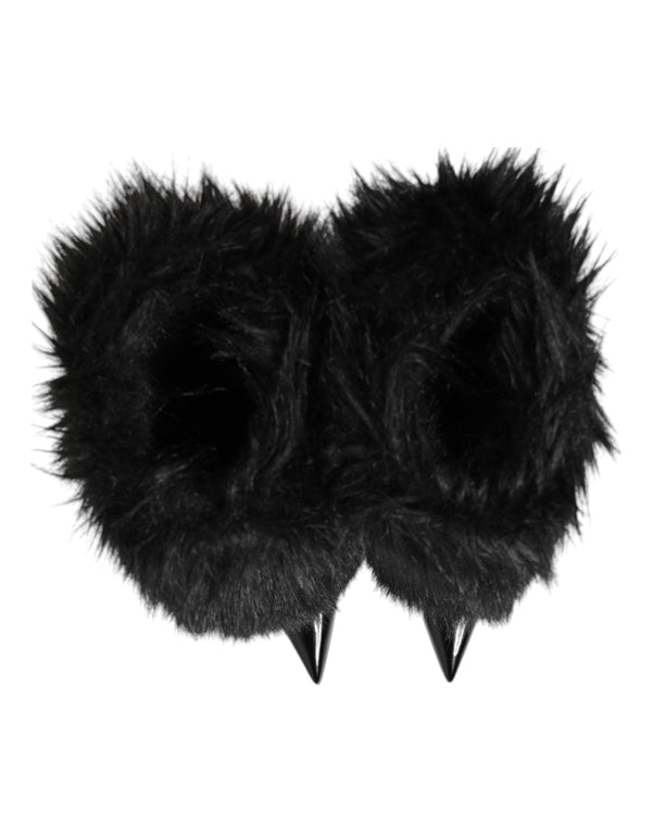 Black Faux Fur Pointed Knee High Stiletto Boots Shoes