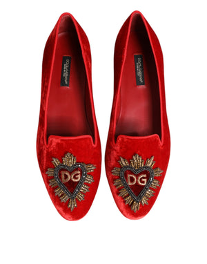 Red Velvet DG Heart Loafers Flats Shoes