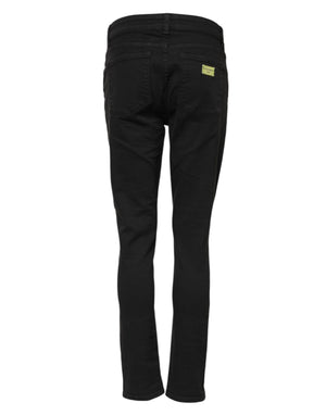 Black Cotton Skinny Mid Waist Denim Jeans