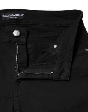 Black Cotton Skinny Mid Waist Denim Jeans