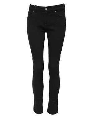 Black Cotton Skinny Mid Waist Denim Jeans