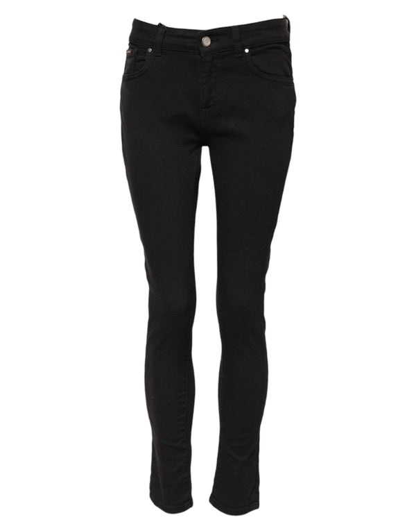 Black Cotton Skinny Mid Waist Denim Jeans