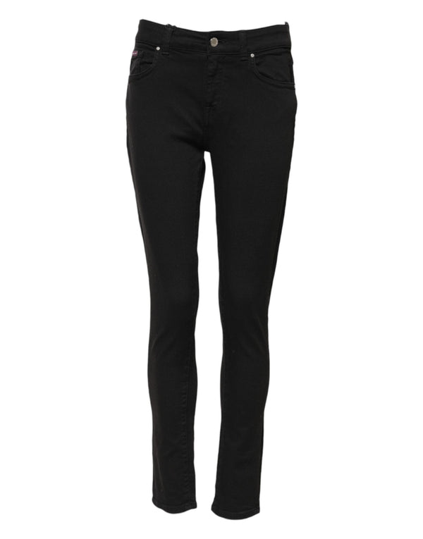 Black Cotton Skinny Mid Waist Denim Jeans