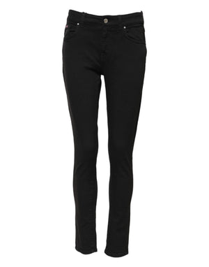 Black Cotton Skinny Mid Waist Denim Jeans