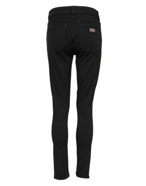 Black Cotton Skinny Mid Waist Denim Jeans