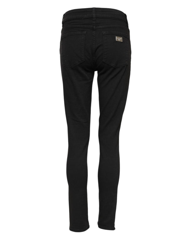 Black Cotton Skinny Mid Waist Denim Jeans