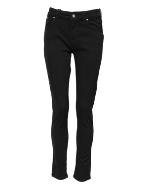 Black Cotton Skinny Mid Waist Denim Jeans