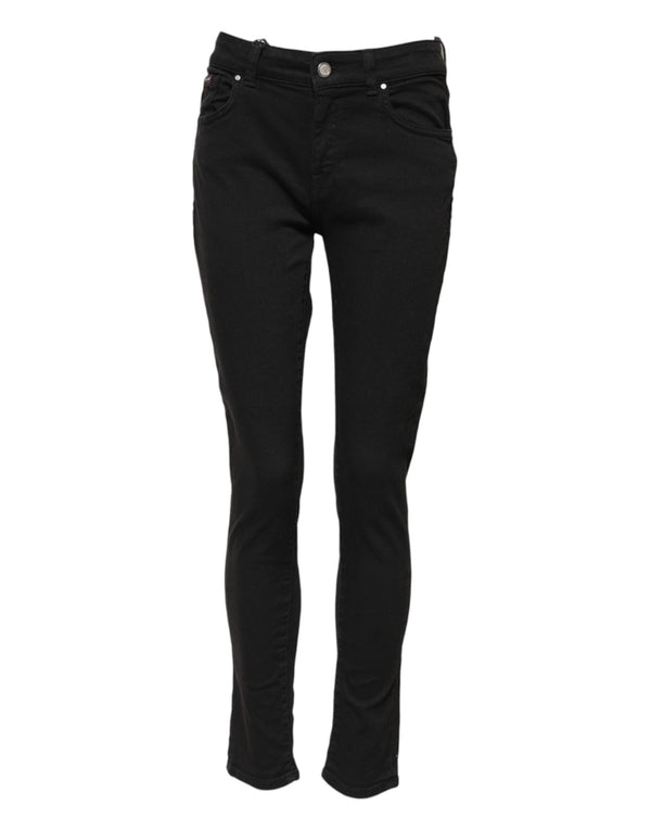 Black Cotton Skinny Mid Waist Denim Jeans