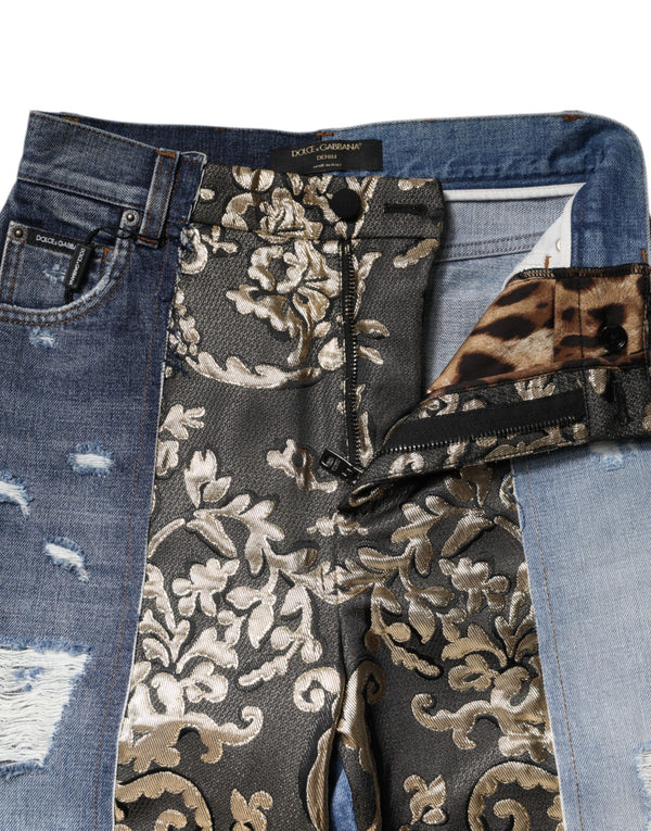 Multicolor Patchwork Tapered Denim Jeans