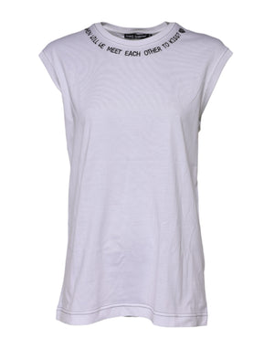 White Cotton Sleeveless Printed Tank T-shirt