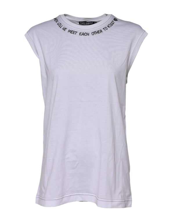 White Cotton Sleeveless Printed Tank T-shirt