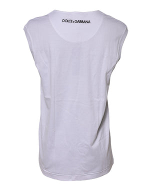 White Cotton Sleeveless Printed Tank T-shirt