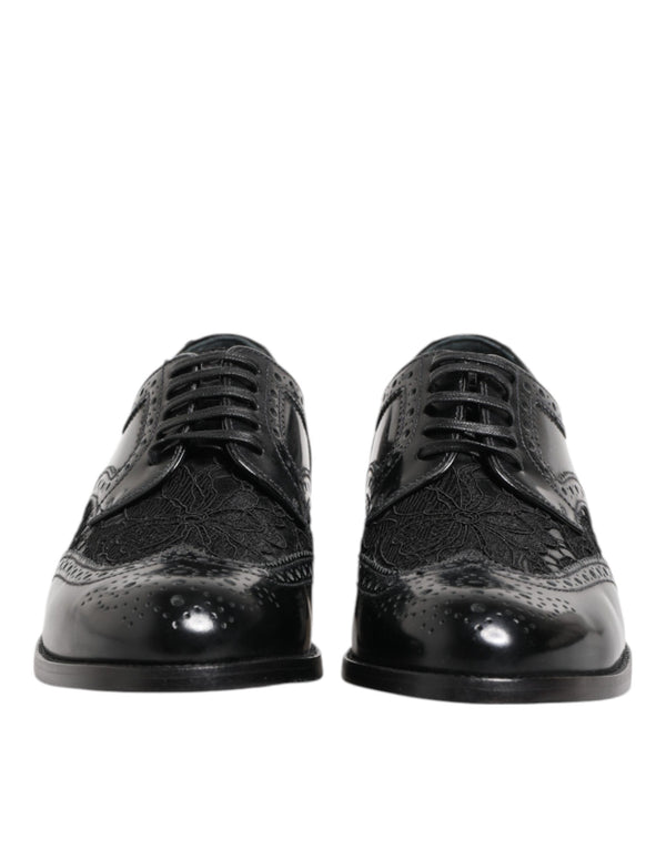 Black Leather Floral Lace Dress Formal Shoes