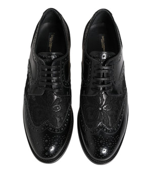 Black Leather Floral Lace Dress Formal Shoes
