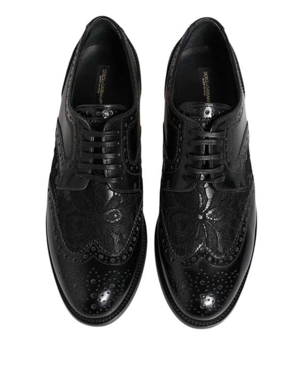 Black Leather Floral Lace Dress Formal Shoes