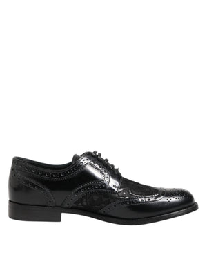 Black Leather Floral Lace Dress Formal Shoes