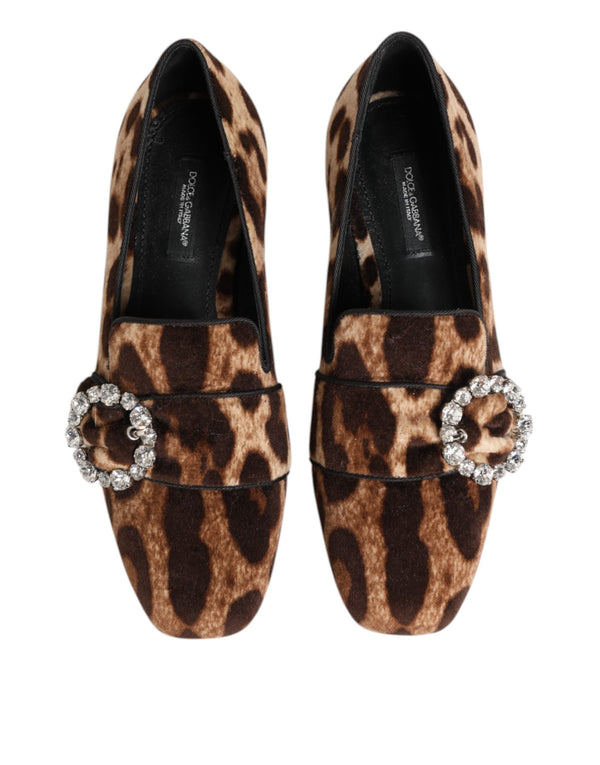 Brown Leopard Print Crystals Loafers Flats Shoes