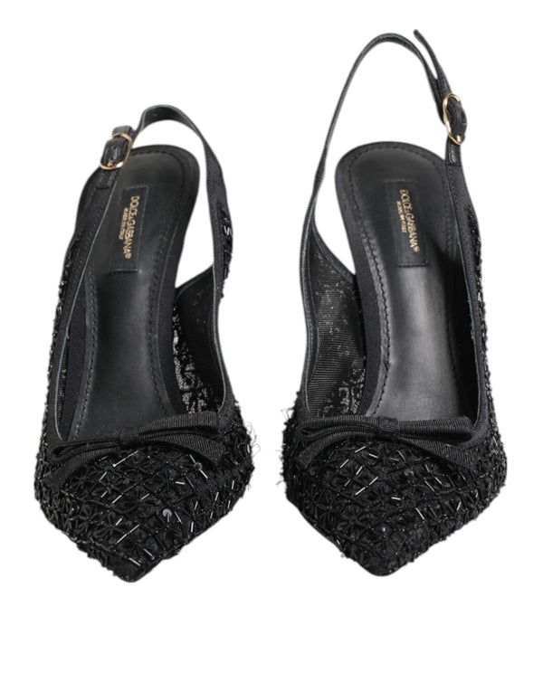 Black Tulle Ricamo Heels Slingbacks Shoes