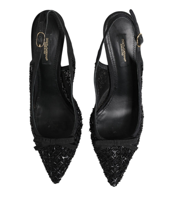 Black Tulle Ricamo Heels Slingbacks Shoes