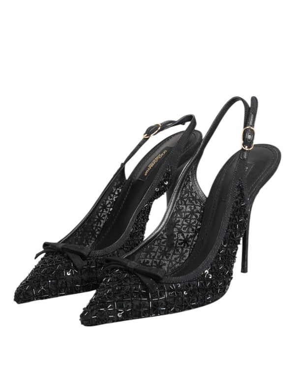 Black Tulle Ricamo Heels Slingbacks Shoes