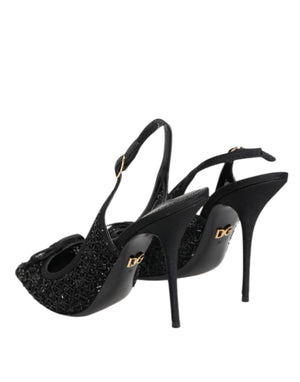 Black Tulle Ricamo Heels Slingbacks Shoes