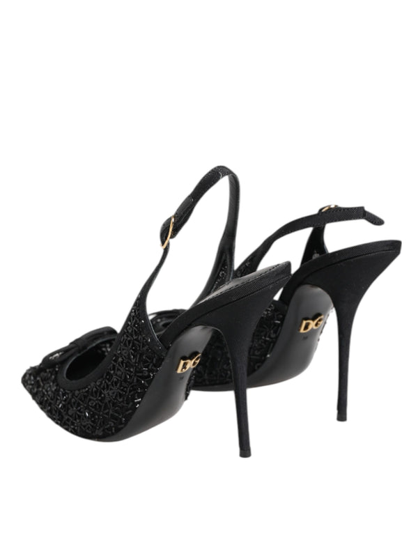 Black Tulle Ricamo Heels Slingbacks Shoes