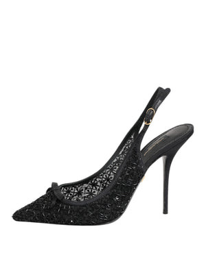 Black Tulle Ricamo Heels Slingbacks Shoes