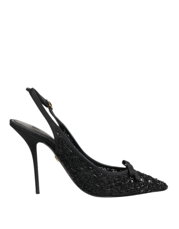 Black Tulle Ricamo Heels Slingbacks Shoes
