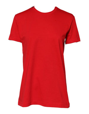 Red Cotton Crew Neck Short Sleeves T-shirt