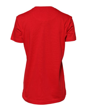 Red Cotton Crew Neck Short Sleeves T-shirt