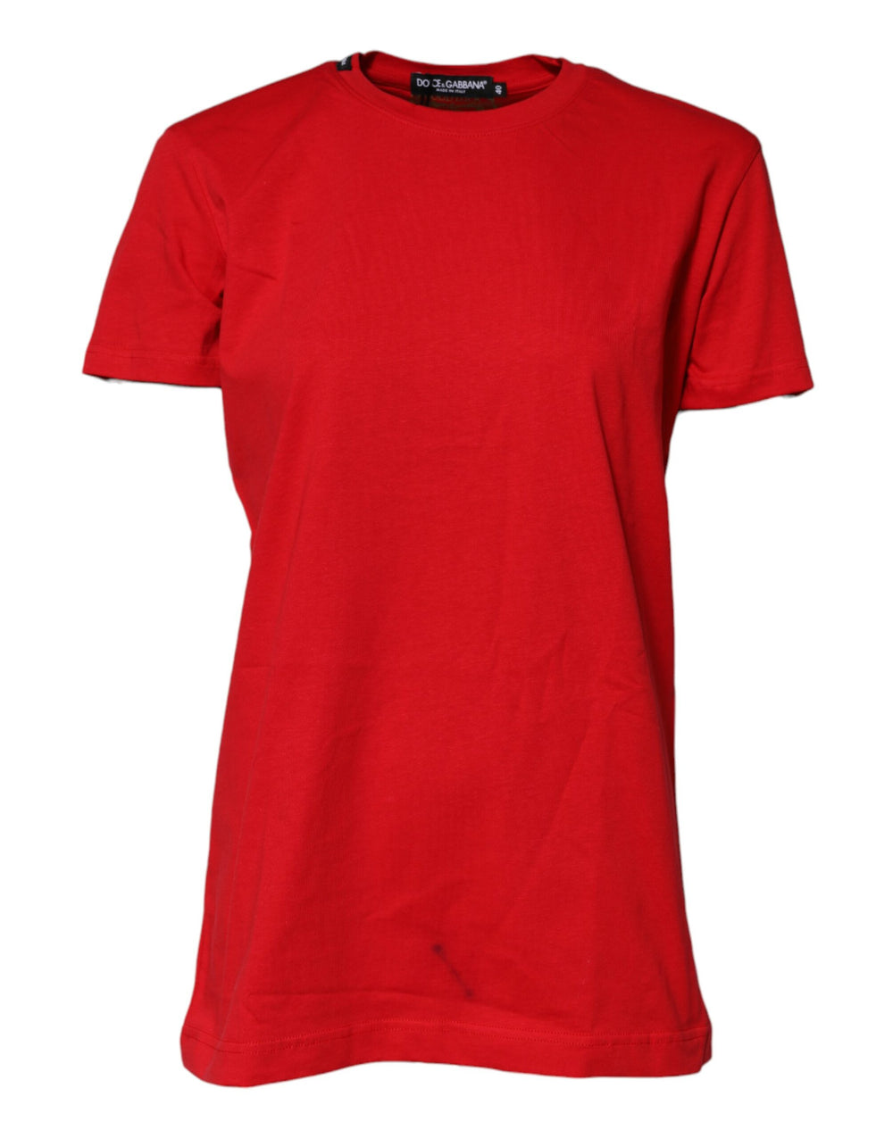 Red Cotton Short Sleeves Crew Neck Top T-shirt