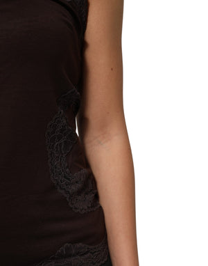Dark Brown Lace Trim Wool Sleeveless Tank Top