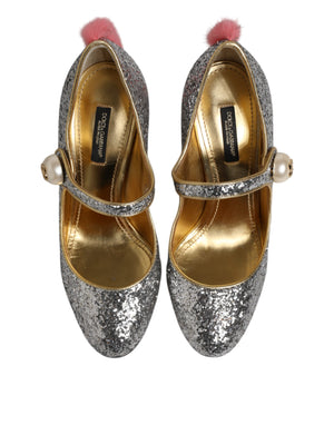 Silver Glitter Mink Fur VALLY Pumps Shoes