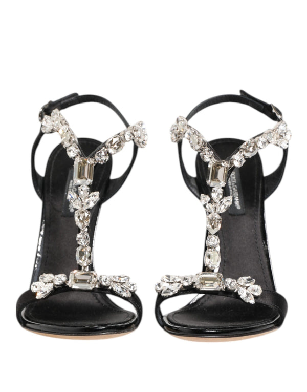 Black Keira Crystals Heels Sandals Shoes
